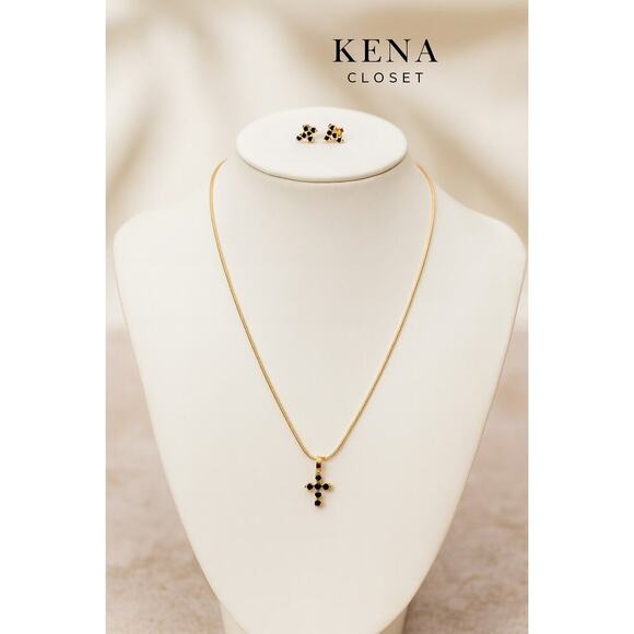Elegant Gold-Filled Necklace & Earrings Set – Minimalist Cross Design - Picture 2 of 5